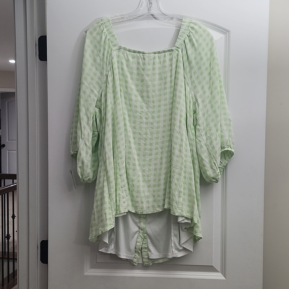 NWOT Torrid Fit and Flare Rayon Slub Button Up 3/4 Sleeve Green Gingham 3X - Picture 7 of 12